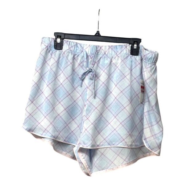 BP Women’s Plaid Print, Piped Hem Pajama/Lounge Shorts, blue/pink, XL - Picture 1 of 11